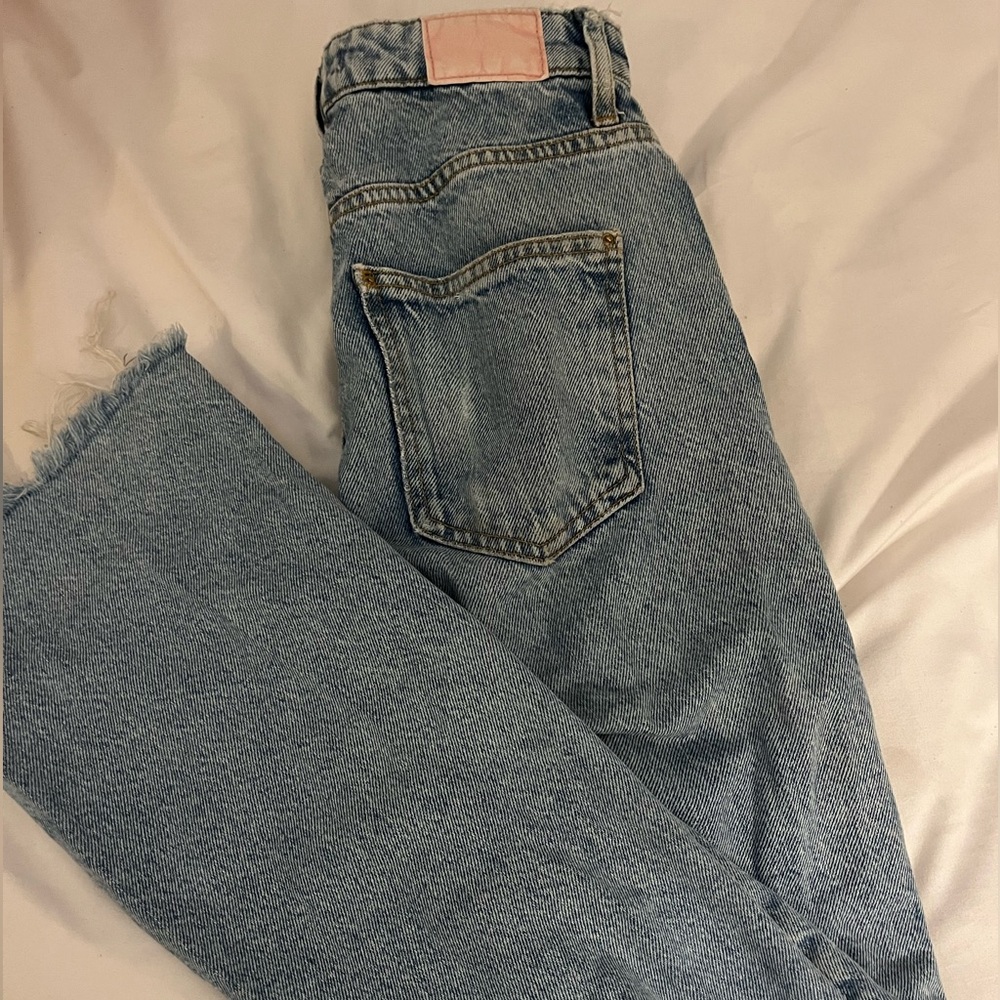 Zara Blue Straight Leg Jeans Distressed Denim